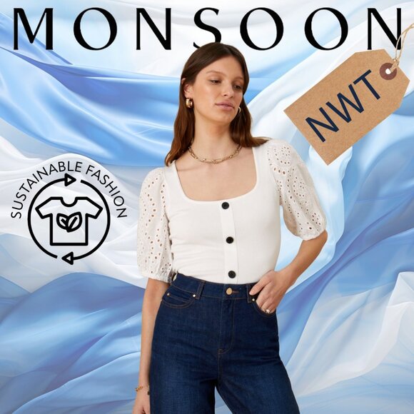 NWT MONSOON - Broderie tee in ivory - size M - Picture 1 of 13